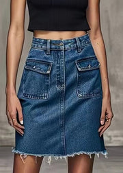 New Blue Pockets High Waist Denim Skirt Summer