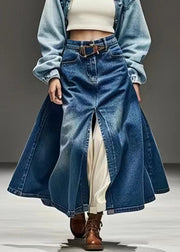 New Blue Pockets Side Open High Waist Denim Skirts Summer