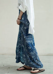 New Blue Print Side Open High Waist Cotton Skirts Fall