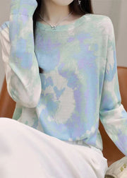 New Blue Print Thin Silk Cotton Top Long Sleeve