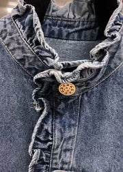 New Blue Ruffled Button Denim Coats Long Sleeve