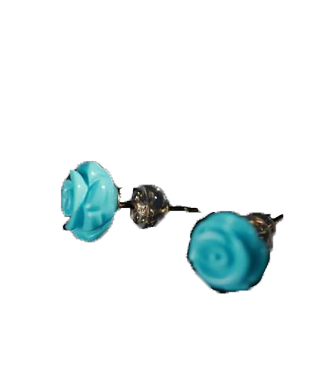 New Blue Sterling Silver Turquoise Rose Stud Earrings