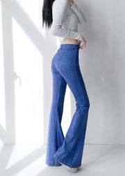 New Blue Tie Dye High Waist Cotton Flared Trousers Spring