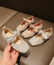 New Bow Zircon Nail Bead Kids Girls Flat Shoes Silver Faux Leather