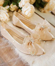 New Breathable Tulle Hollow Sequin Bow Flat Shoes Pointed Toe