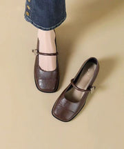 New Brown Faux Leather Loafer Shoes Splicing Buckle Strap