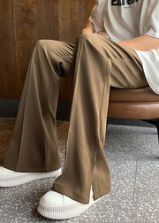 New Brown Pockets Side Open Ice Silk Mens Pants Summer