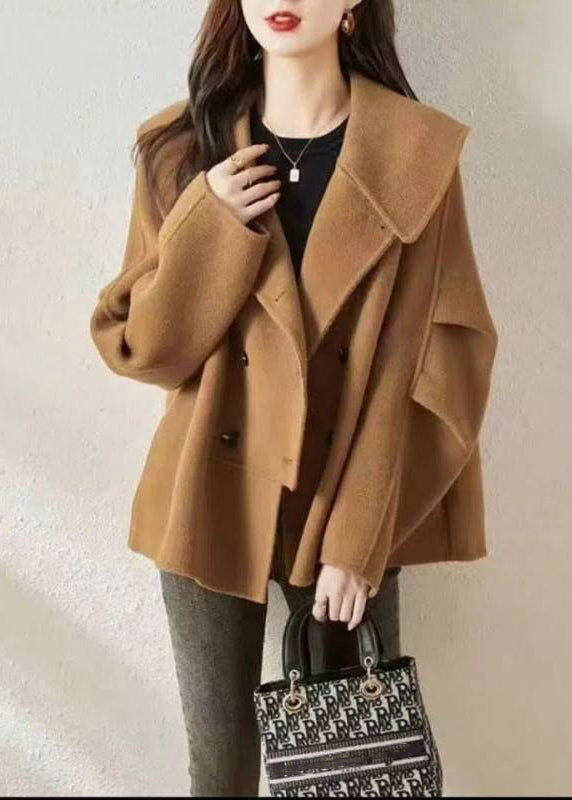 New Camel Button Pockets Patchwork Woolen Coat Fall