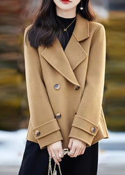 New Camel Notched Double Breast Woolen Peacoat Winter