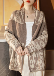 New Camel Pockets Patchwork Wool Knit Cardigan Batwing Sleeve