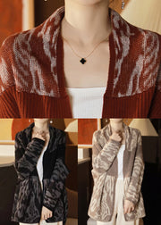 New Camel Pockets Patchwork Wool Knit Cardigan Batwing Sleeve