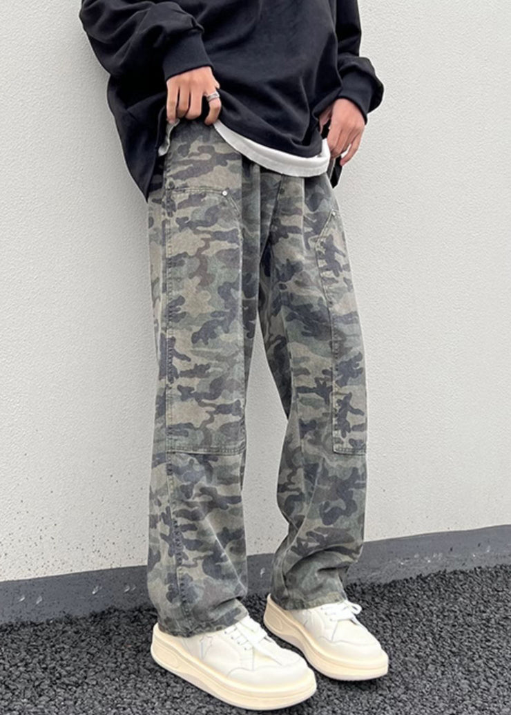 New Camouflage Pockets Warm Fleece Men Pants High Waist Spring