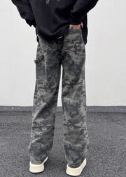 New Camouflage Pockets Warm Fleece Men Pants High Waist Spring