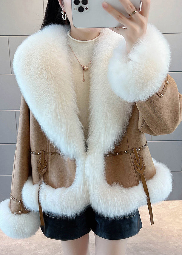 New Caramel Fox Collar Nail Bead Down Coats Winter