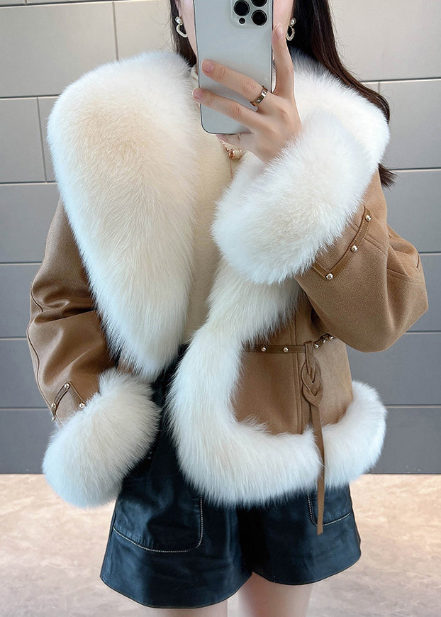 New Caramel Fox Collar Nail Bead Down Coats Winter