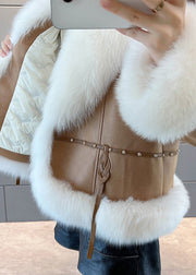 New Caramel Fox Collar Nail Bead Down Coats Winter