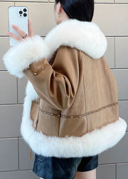 New Caramel Fox Collar Nail Bead Down Coats Winter