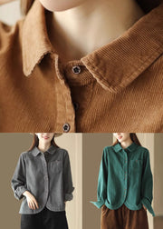 New Caramel Peter Pan Collar Button Corduroy Shirts Spring