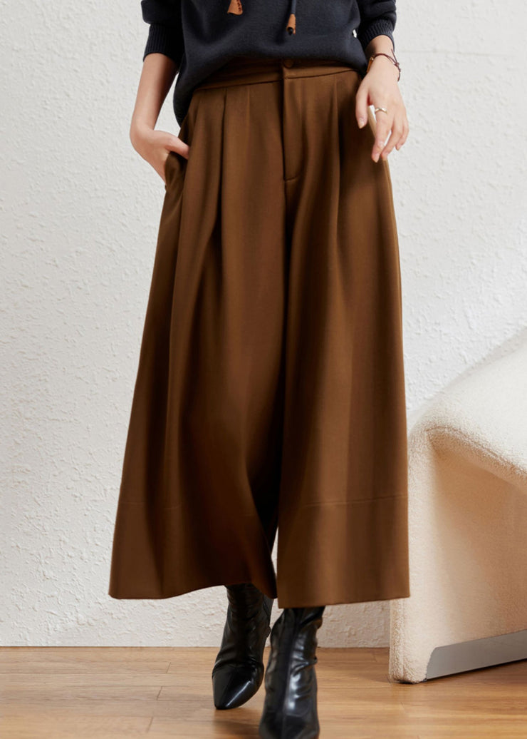 New Caramel Pockets High Waist Cotton Wide Leg Pants Fall