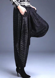 New Casual Black Pockets High Waist Cotton Lantern Pants Spring