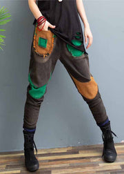 New Casual Elastic Waist Patchwork Warm Fleece Denim Pants Spring