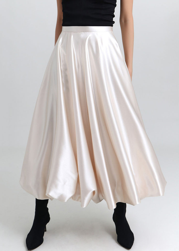 New Champagne Color Solid High Waist Silk Skirt Spring