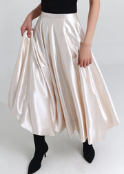 New Champagne Color Solid High Waist Silk Skirt Spring