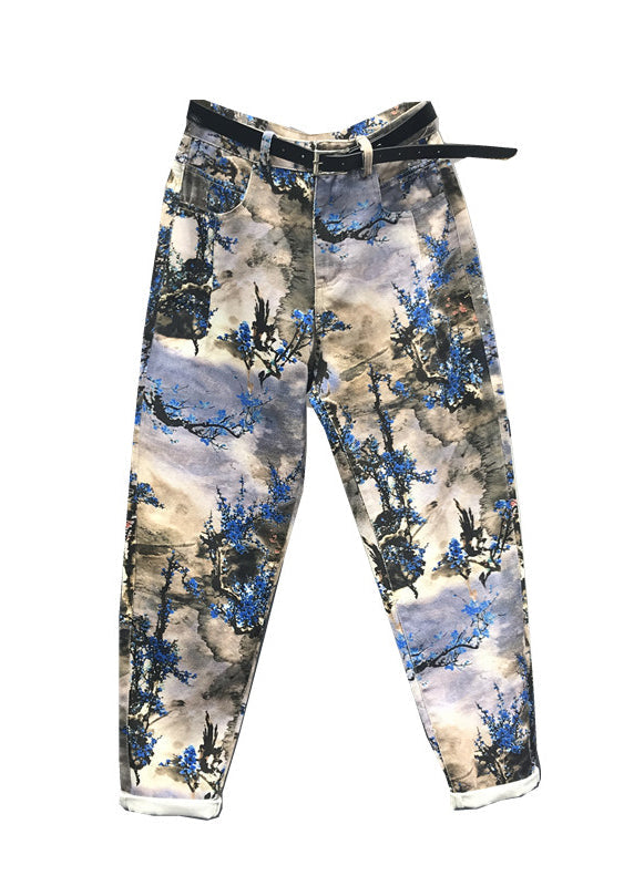 New Chinese Feng Shui Ink Printed Versatile Jeans Autumn