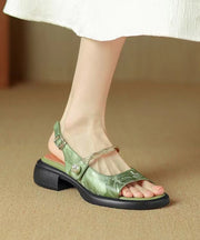 New Chinese Style Green Chunky Heel Retro Sandals Peep Toe