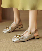 New Chinese Style Green Flower Buckle Strap Flat Shoes