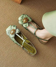 New Chinese Style Green Flower Buckle Strap Flat Shoes