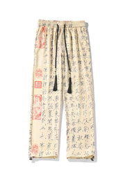 New Chinese Style Printed Ice Silk Men's Wide Leg Pants Summer