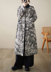 New Chinese Style Shui Ink Printed Pockets Cotton Filling Coat Winter