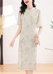 New Chinese Style Stand Collar Print Chiffon Dress Butterfly Sleeve