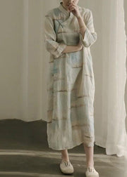 New Chinese Style Stand Collar Print Cotton Dress Autumn