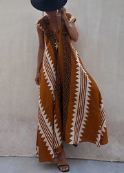 New Coffee Asymmetrical Print Chiffon Long Dresses Summer