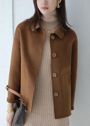 New Coffee Button Pockets Patchwork Woolen Coat Long Sleeve