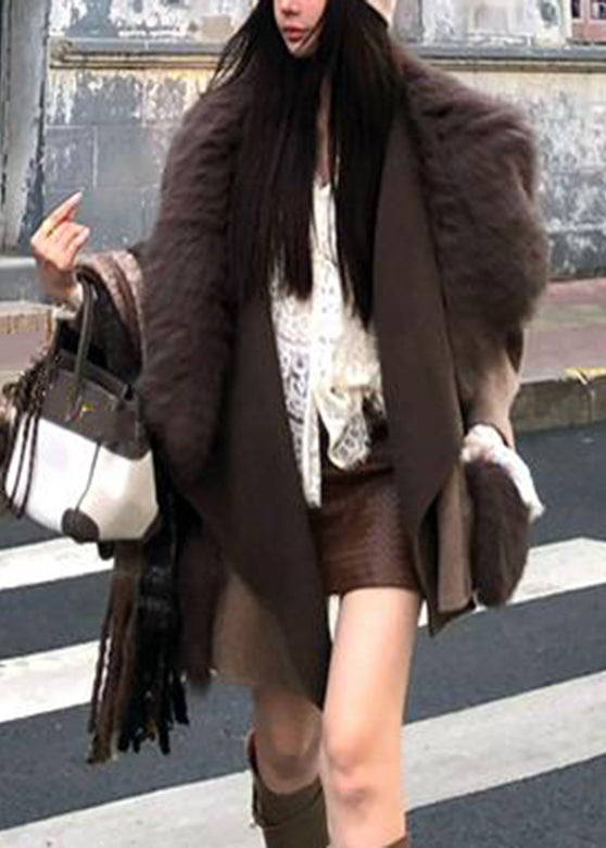 New Coffee Fox Collar Woolen Coat Spring