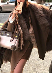 New Coffee Fox Collar Woolen Coat Spring