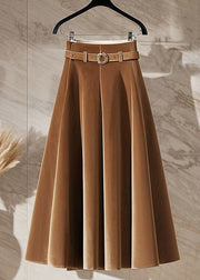 New Coffee High Waist Solid Silk Velvet Skirts Spring