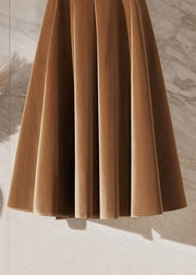 New Coffee High Waist Solid Silk Velvet Skirts Spring