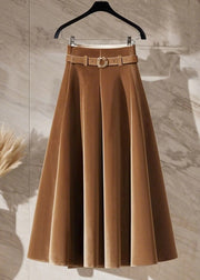 New Coffee High Waist Solid Silk Velvet Skirts Spring