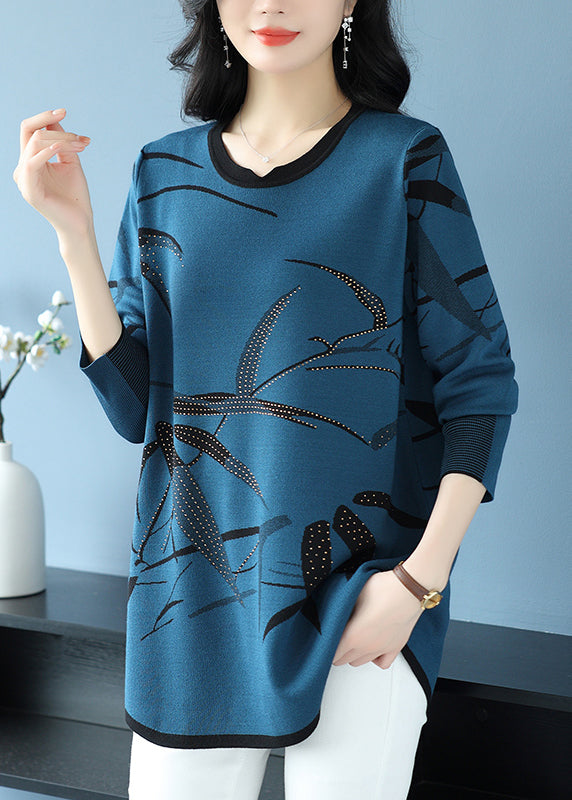 New Coffee O-Neck Print Zircon Knit Sweaters Spring