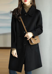 New Coffee Peter Pan Collar Fine Cotton Filled Pockets Woolen Coat Winter