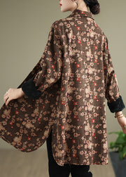 New Coffee Peter Pan Collar Pockets Print Warm Fleece Shirts Coat Spring