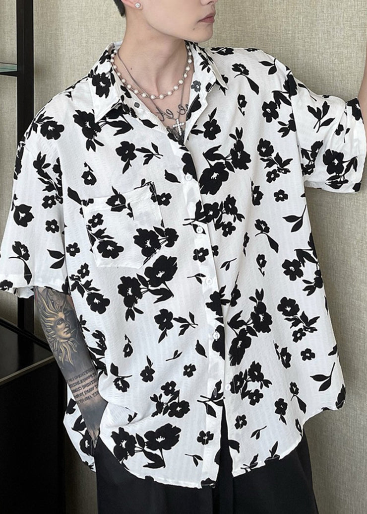 New Coffee Peter Pan Collar Print Men Hawaiian Shirts Summer