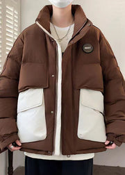 New Coffee Pockets Oversized Patchwork Duck Down Men Down Coats Winter