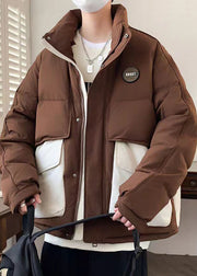 New Coffee Pockets Oversized Patchwork Duck Down Men Down Coats Winter