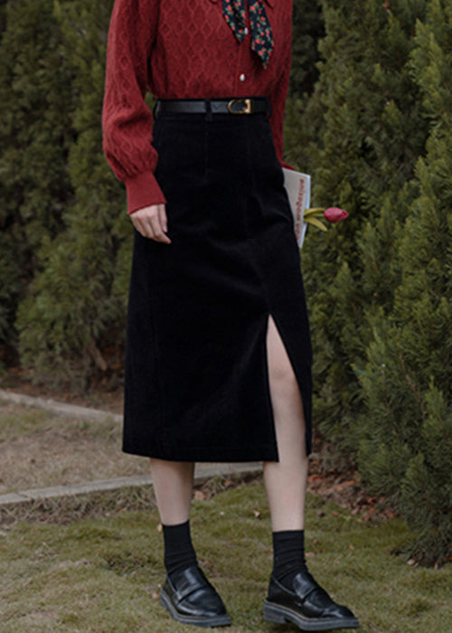 New Coffee Side Open High Waist Corduroy Skirts Winter