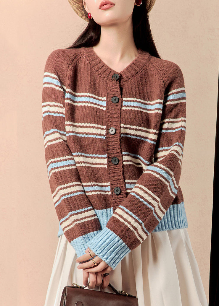 New Coffee Striped Button Knit Coats Winter